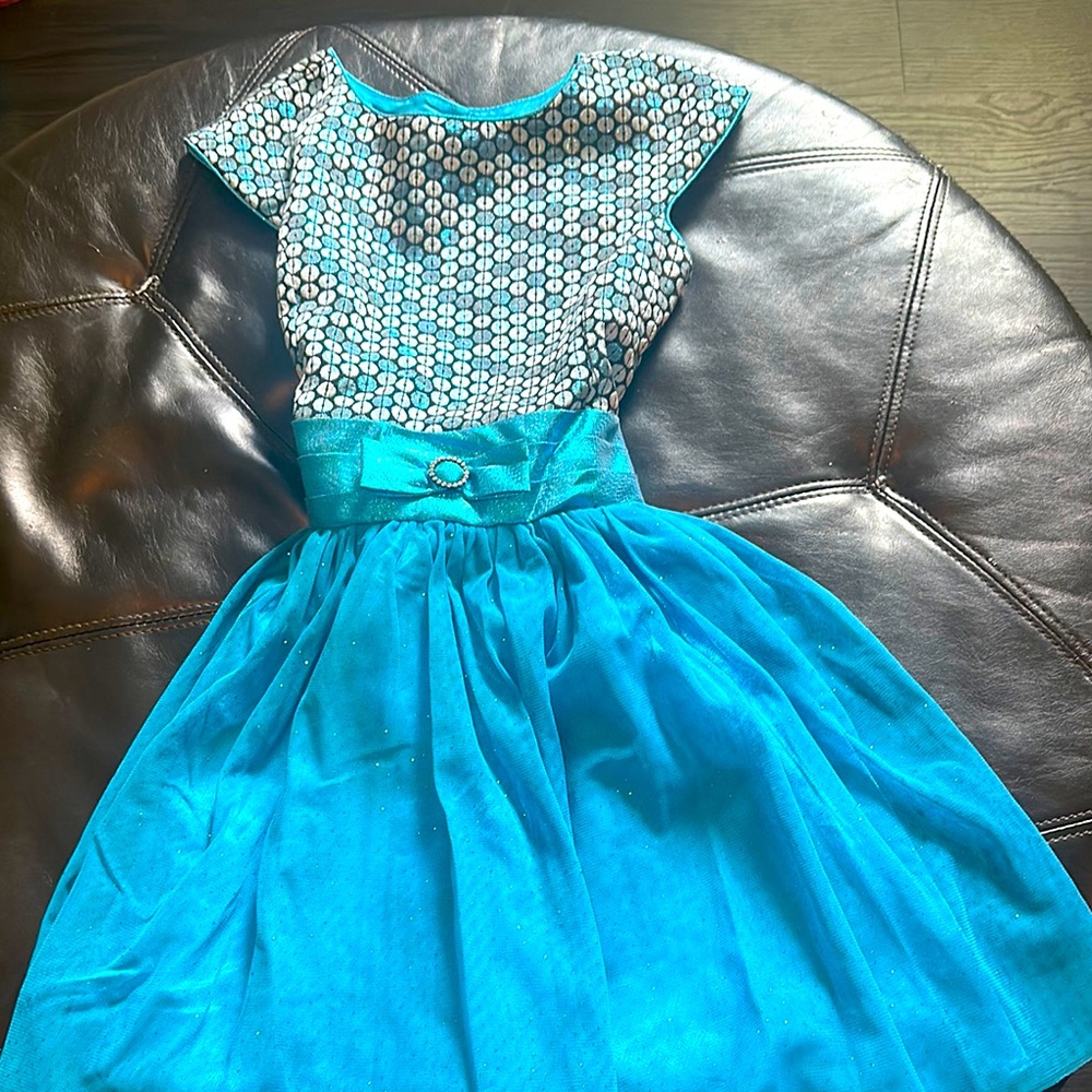 Blue Kids Dress with Bow Accent